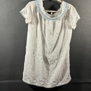 women mini dress medium white embroidered lace‎ coastal cowgirl boho western